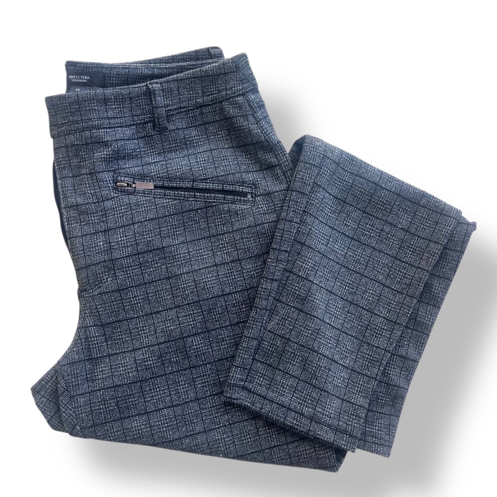 SimplyVera Vera Wang M Grey Blk Grid Plaid Skinny Stretch Ankle Pant Work Preppy